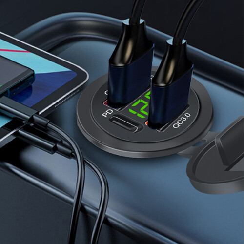 12-24V USB Power Outlet Double QC3.0+Double PD Type-C Outlet USB Charging Socket Blue