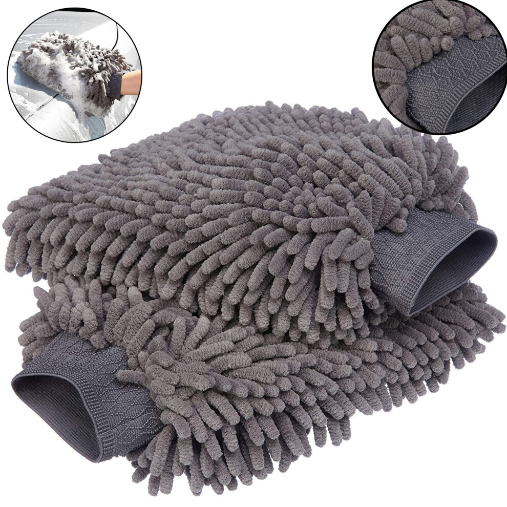 Dual-Use Mitts, Thick Absorbent Microfiber Mitts With Elastic Cuff Wrist, Scratch-Free Finish Car Wash Mitts, Waterproof Layers, Premium Chenille Mitt 9436597835229