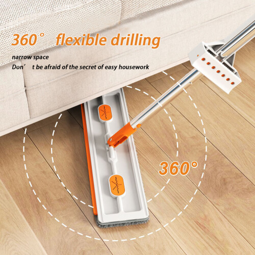 Hands-Free Squeeze Microfiber Mop, Foldable Bucket with Wheels for Quick Clean-Ups, Large-Sized Flat Mop for Wide Coverage, Self Wringing Design for E 1
