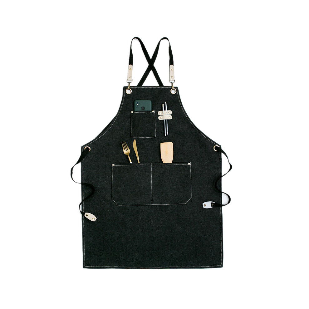 Adjustable Bib Apron For Hairdressers And Hair Stylists, Breathable Wear Resistant Denim Apron With Cross-Back Canvas Design For Comfort And Security, 9436597807530