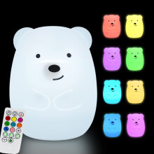 Gosig nattlampa, LED-nattlampor för barnrummet, USB-laddningsbara, säker och hållbar silikon av hög kvalitet, perfekt för barn och småbarn, nio