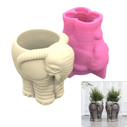 Elephant Silicone Flower Pots Mold Concrete Candlesticks Pen 1