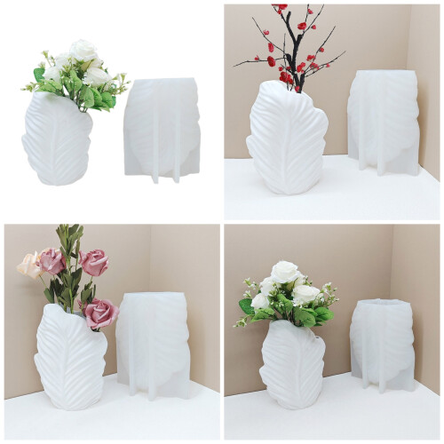 DIY Planter Vase Mould Leaf Pattern Cements Molds Silicone 1