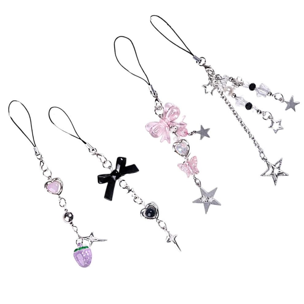 Set Of 4 Cute Card Chain Mobile Phone Dangle Unique Keyring 7755000274113