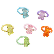 6pcs Cartoon Bear Rings Elastic Beaded Rings Adjustable Finger
