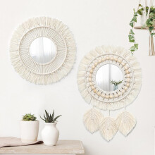 Boho Mirror Enhances Bedroom Vanity, Handcrafted Macrame Wall Hanging with Sturdy Frame for Universal Living Room Decor, Easy-to-Install Bohemian Chic