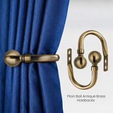 (Holdback Pair, Antique Brass) Extendable Metal Curtain Poles Extra Long Durable Plain Curtain Rod