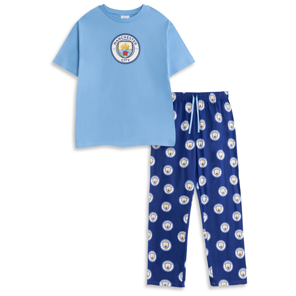 Manchester City Men's Blue (Large) Short Sleeve Long Leg Pyjama Set ( )