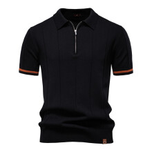 (PSD8037-black, EUR L 75-85kg) Men's Clothing  Classic  Men's Solid Color Sport Zipper Polo Shirt Athletic Social Polo Shirts for Men Office Slim Fit