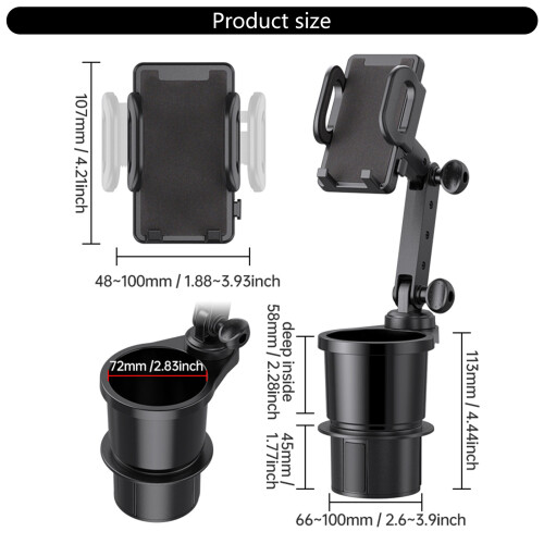 2 in 1 Cellphone Cup Holder Car Mount Adjustable Base 360 Degree 2