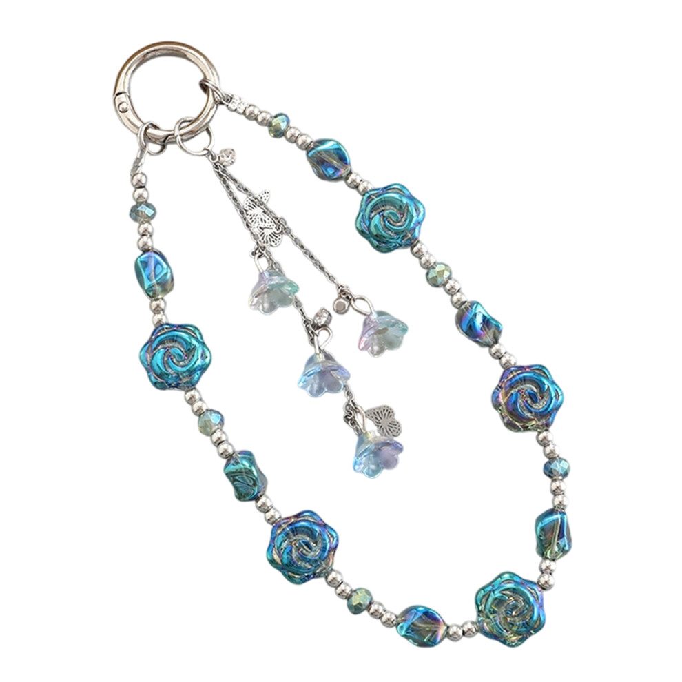 Phone Chain Elegant Pendant Rose Charm Flower Beaded- Dark/Blue 7704000466653