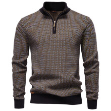 (Y6228-Black, L) Men's Clothing  Classic  Classic Striped Knitwear Men Cotton Blend Sweater Mock Neck Warm Thickened Old Money Luxury