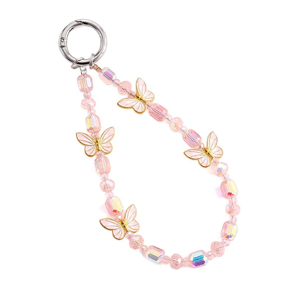 Women Wristlet Phone Lanyard String Trendsetting Beaded- Pink 7704000463034