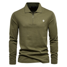 (ArmyGreen, EUR M 70-80kg) Men's Clothing  Classic Brand Long Sleeve Men's Polo Shirts 100% Cotton Solid Color Casual Polo Shirts for Men New Sping