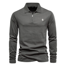 Men's Clothing  Classic Brand Long Sleeve Men's Polo Shirts 100% Cotton Solid Color Casual Polo Shirts for Men New Sping