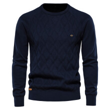 (Navy blue, Size XXL 88-95kg) Men's Clothing  Modern Argyle Basic Men Sweaters Solid Color O-neck Long sleeve Knitted Male Pullover Winter Classic New