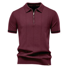 (PSD8037-Wine, EUR S 55-65kg) Men's Clothing  Classic  Men's Solid Color Sport Zipper Polo Shirt Athletic Social Polo Shirts for Men Office Slim Fit