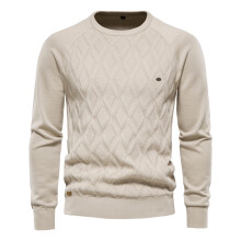 (Khaki, Size XXL 88-95kg) Men's Clothing  Modern Argyle Basic Men Sweaters Solid Color O-neck Long sleeve Knitted Male Pullover Winter Classic New