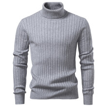 (High003-Gray, XL) Men's Clothing  Classic  Men's Turtleneck Sweater Solid Color with Striped Pullover Warm Knitwear Winter Basic Casual