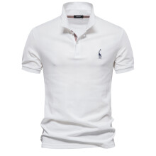 (White, EUR M 70-80kg) Men's Clothing  Classic  Brand Men's Polo Shirts Cotton Polo Shirts for Men Short Sleeve High Quantity Solid Polo Men