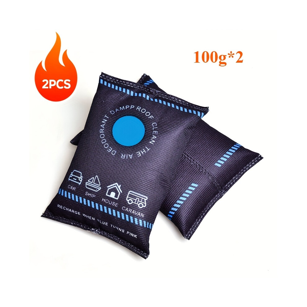 (2Pcs,100G*2) 2Pcs Reusable Silica Gel Car Dehumidifier Bags - 100G, Moisture Absorber For Vehicle Interiors, & Condensation, & Blue