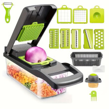16-in-1 Multifunctional ABS Vegetable Chopper Set | Semi-Automatic Fruit Slicer, Manual Food Grater, Onion Mincer,