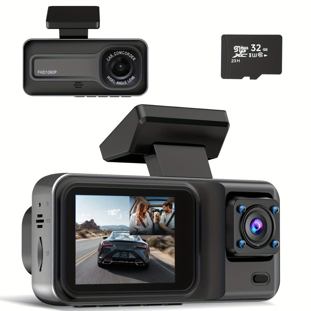 (Dual-Lens 32Gb Card) Car Dashcam With Dual Lens 1080P 720P Hd Night Vision, Wdr, Motion Detection, 140 Wide-Angle, Loop Recording, Parking 9009412854431