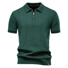 (PSD8037-Lgreen, EUR M 65-75kg) Men's Clothing  Classic  Men's Solid Color Sport Zipper Polo Shirt Athletic Social Polo Shirts for Men Office Slim Fit