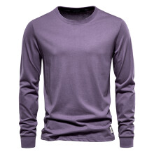 (purple, EUR XXXL100-105kg) Men's Clothing  Classic  Solid Color Cotton T Shirt Men Casual O-neck Long Sleeved Mens Tshirts Spring Autumn High Quali