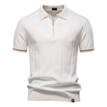 (PSD8037-white, EUR S 55-65kg) Men's Clothing  2025 Summer Men's Knit Cotton Polo Shirt - Breathable & Stretch Turn-Down Collar Design for Business