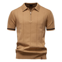 (PSD8037-camel, EUR M 65-75kg) Men's Clothing  2025 Summer Men's Knit Cotton Polo Shirt - Breathable & Stretch Turn-Down Collar Design for Business