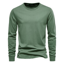 (Green, EUR XXL 95-100kg) Men's Clothing  Classic  Solid Color Cotton T Shirt Men Casual O-neck Long Sleeved Mens Tshirts Spring Autumn High Quali