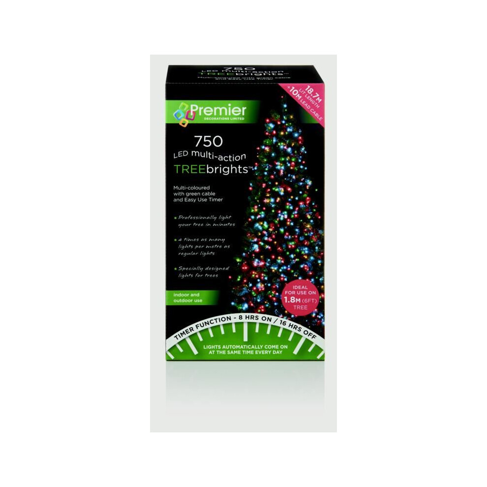 750 LED Christmas TREE Brights Timer Lights Multi Action by Premier - Multi Colour