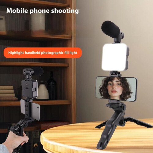 Vlogset met statieflicht, microfoon, telefoonclip voor-RGB 1
