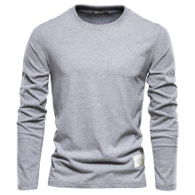 (Light-gray, EUR M 70-80kg) Men's Clothing  100% Cotton Long Sleeve T shirt For Men Solid Spring Casual Mens T-shirts High Quality Male Tops Classic