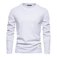 (White, EUR XL 90-100kg) Men's Clothing  100% Cotton Long Sleeve T shirt For Men Solid Spring Casual Mens T-shirts High Quality Male Tops Classic