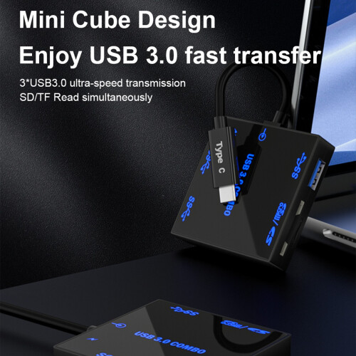 Multifunctionele USB 3.0-hub met meerdere poorten en 1