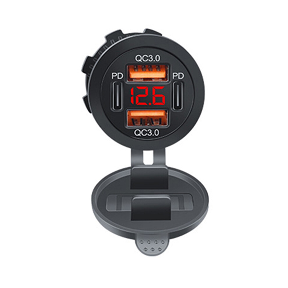 USB Power Outlet Car Charging Socket with Voltmeter-Red-image-OPC-PNPB6S9-NEW