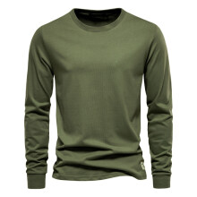 (ArmyGreen, EUR XL 88-95kg) Men's Clothing  Classic  Solid Color Cotton T Shirt Men Casual O-neck Long Sleeved Mens Tshirts Spring Autumn High Quali