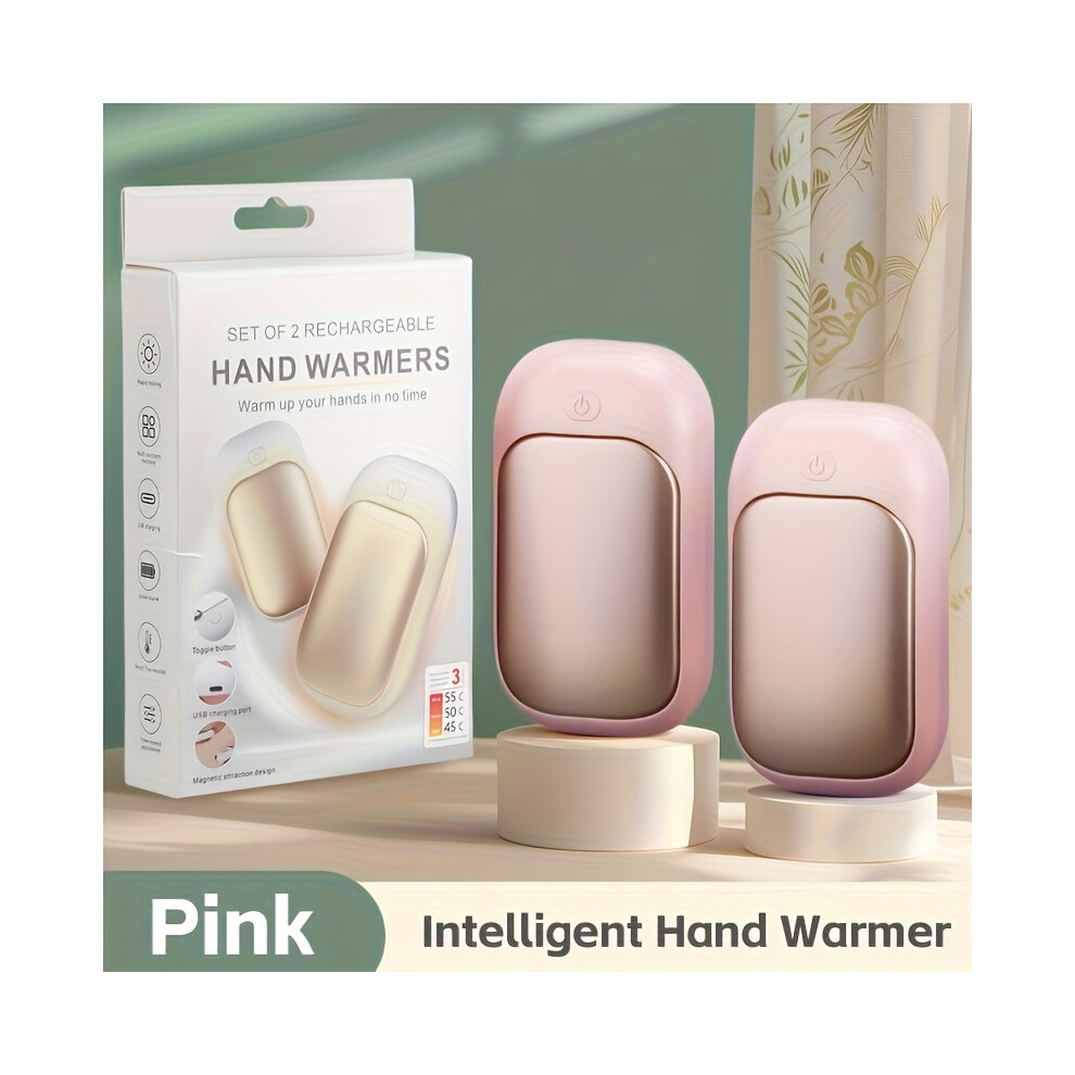 (Pink) 2Pcs Rechargeable Hand Warmer, Magnetic Electric Hand Warmer, Reusable Hand Warmer, Usb Rechargeable Portable Hand Pink