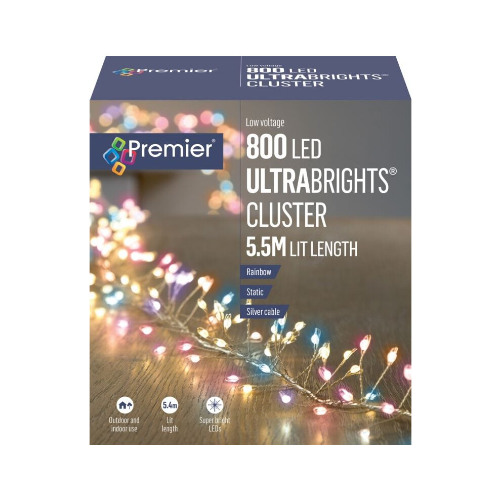 Premier 5.5M 800L Ultrabright Cluster Rainbow Led Lights