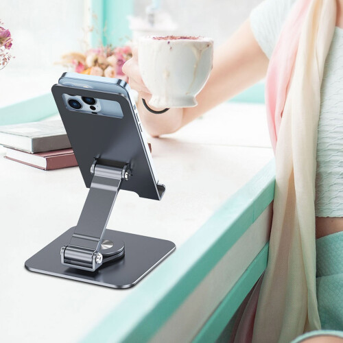 Foldable Phone Stand Holder Phone Tablets Aluminium-Silver 2