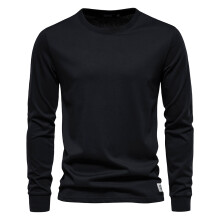 (Black, EUR XXL 95-100kg) Men's Clothing  Classic  Solid Color Cotton T Shirt Men Casual O-neck Long Sleeved Mens Tshirts Spring Autumn High Quali