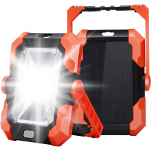 Lanterna de trabalho versátil, carrega smartphone, possui luz de inundação giratória, bateria recarregável integrada e é ideal para