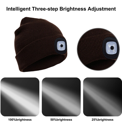 Πλεκτό καπέλο Beanie με φως, επαναφορτιζόμενος φακός κεφαλής USB, ζεστά χειμωνιάτικα 1