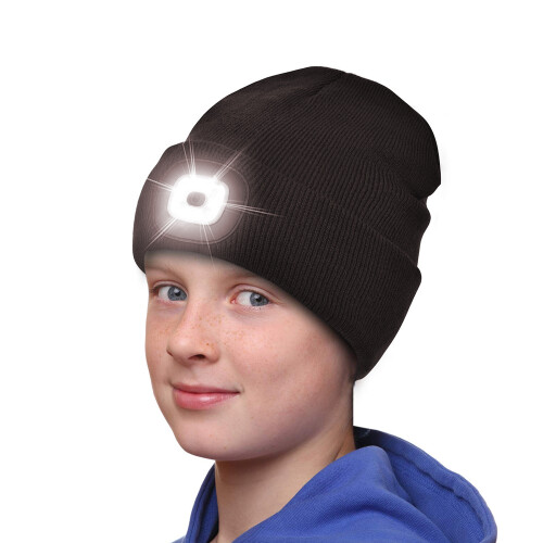 Πλεκτό καπέλο Beanie με φως, επαναφορτιζόμενος φακός κεφαλής USB, ζεστά χειμωνιάτικα 2