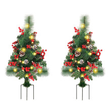 Built-In Ground Stakes Indoor Outdoor Decor Battery Operated Pre-Lit Artificial Christmas Tree With 8 Lighting Modes And Timer Function For Garden Law