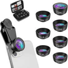 Kit de 7 objectifs pour téléphone portable : grand angle, macro, fisheye.