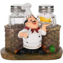 Ensemble de salière et poivrière avec support en forme de figurine de chef, ornement décoratif pour la cuisine et la table à manger