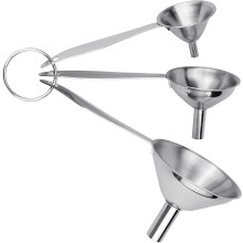 Set van 3 kleine roestvrijstalen trechters voor in de keuken, geschikt voor heupflessen en met een lange steel.